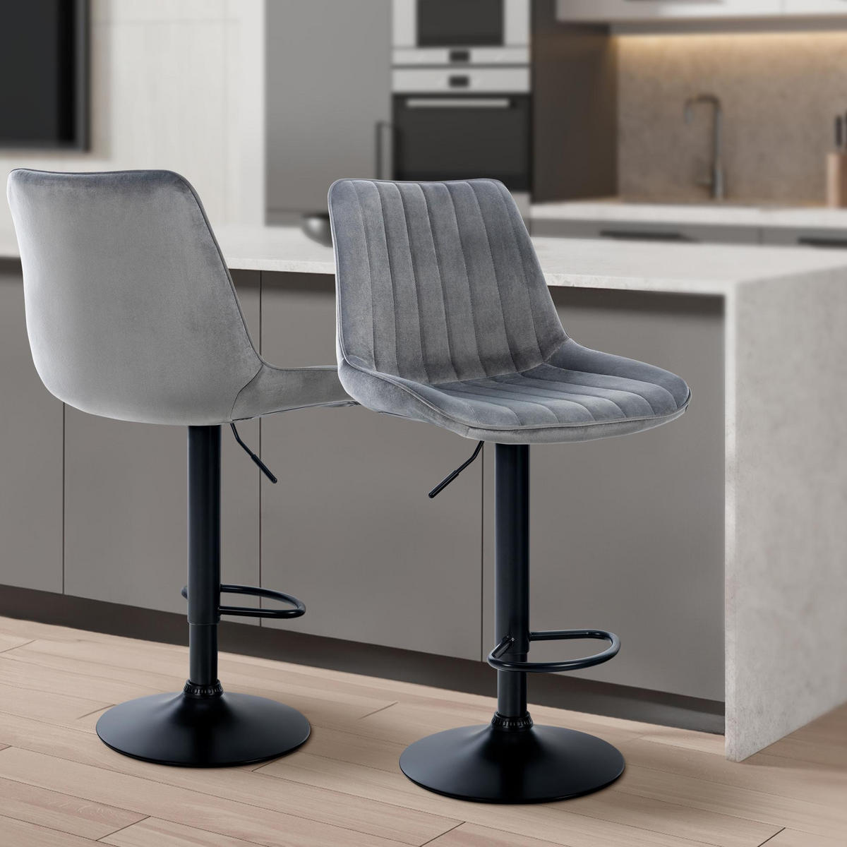 BARHOCKER RIO Dunkelgrau Samt Schwarz - Dunkelgrau, Textil/Metall (49.5/91/50cm) - DELUKE
