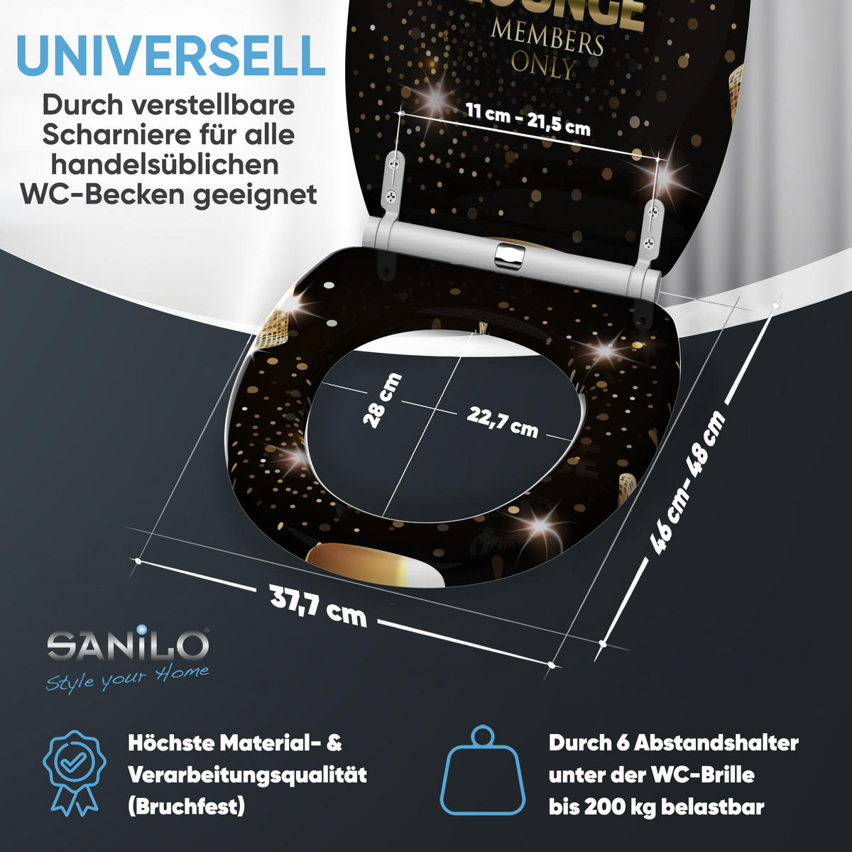 WC-SITZ mit Absenkautomatik & Top Fix VIP Lounge - Goldfarben, Holzwerkstoff (37.7/5.5/48cm) - Sanilo