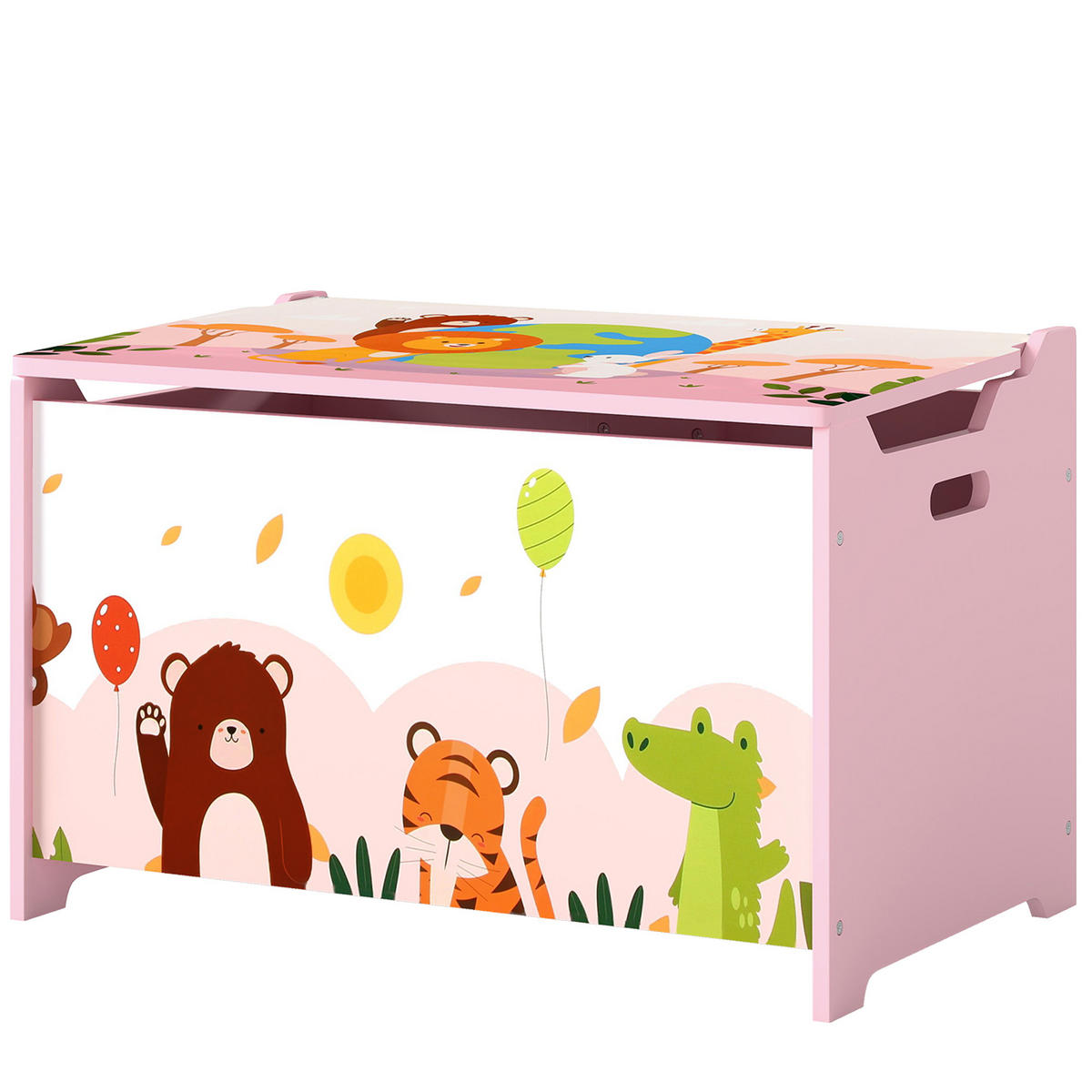 SPIELZEUGTRUHE DE-17271 klappbarer Deckel mit Tiermotiv Rosa - Pink, Holzwerkstoff (37/60cm) - ComfortXL