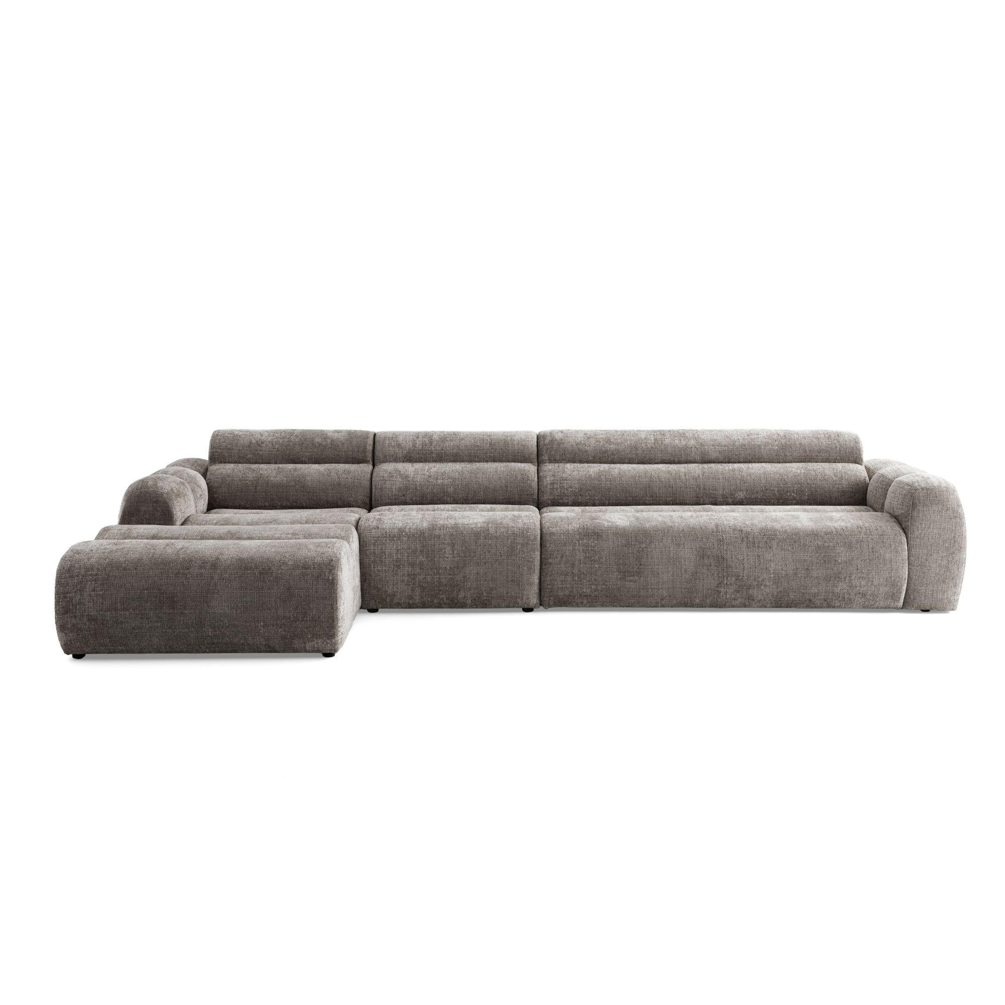 5-SITZER modulares Ecksofa VEER SET 2 Links, 379 x 175 cm, Chenille Webstoff Braun - Schwarz/Braun, Holz/Kunststoff (379/175cm) - Muffo