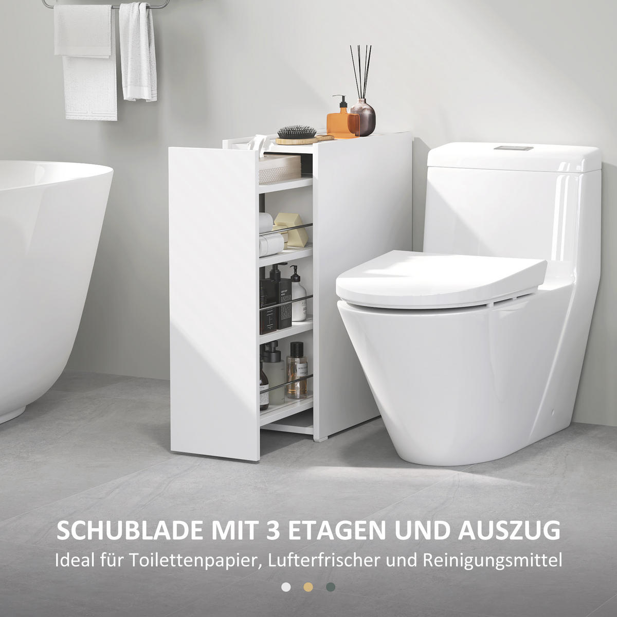 NISCHENSCHRANK Schmaler Badezimmerschrank mit tiefer Schublade, Rad Weiß - Weiß, Holz (25/66.5/47cm) - HOMCOM