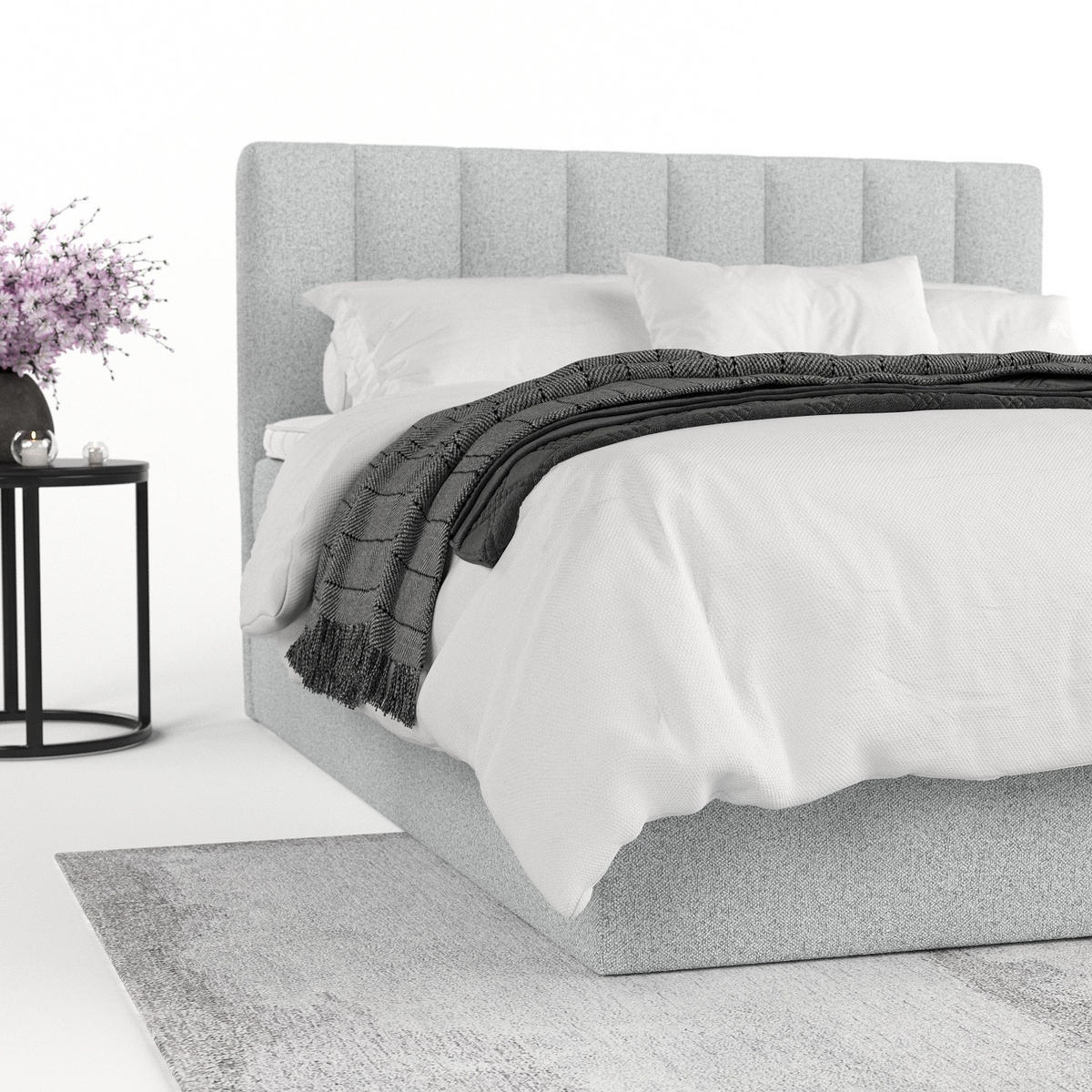 BOXBETT Lusso 140/200 cm Hellgrau im Riva Stoff - Hellgrau/Schwarz, Holz/Holzwerkstoff (140/200cm) - AltaBeds