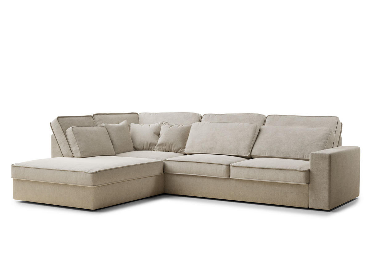 ECKSOFA Kirou Beige Chenille-Stoff - Links Seite - Beige/Schwarz, Holz/Holzwerkstoff (225/311cm) - Maison de Reve