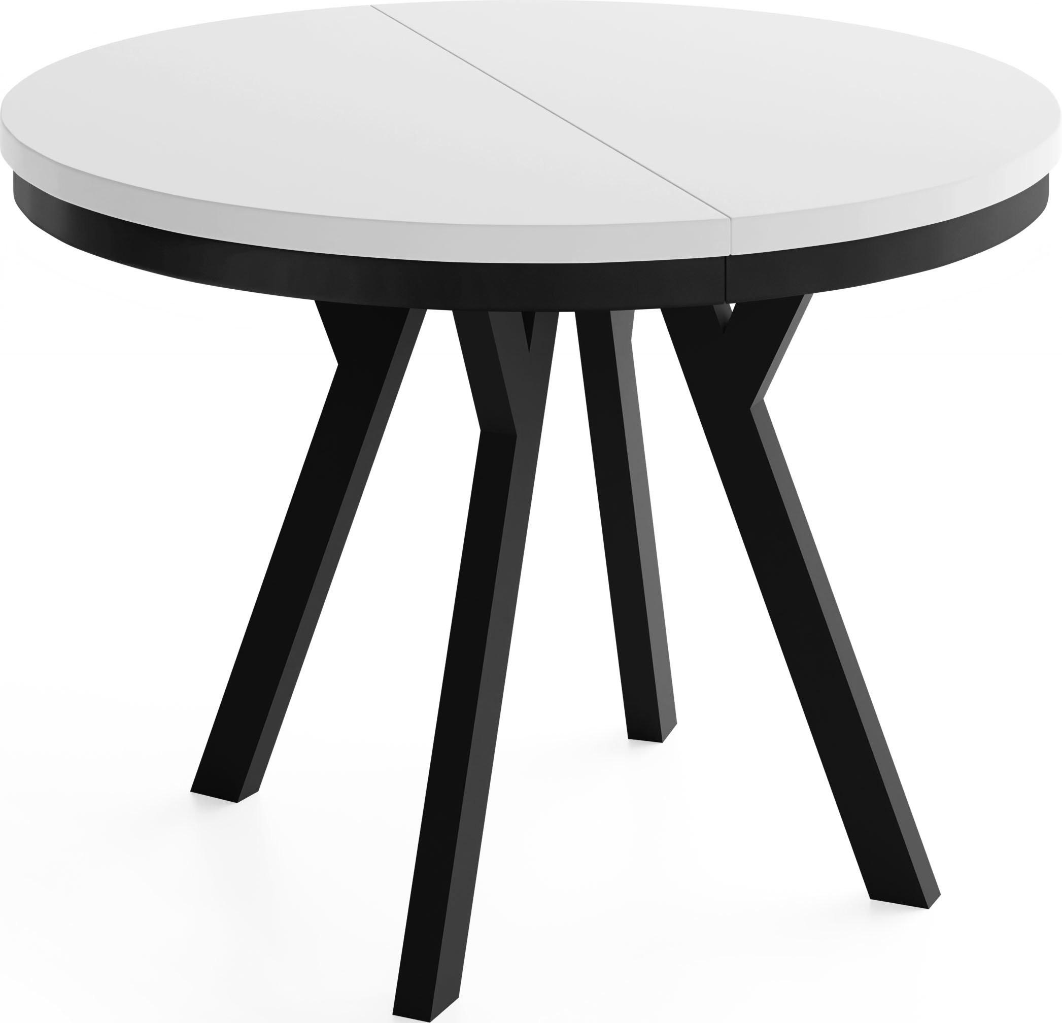 ESSTISCH Vero Neo rund ausziehbar verlängerbar, Weiss 100-300/100/77 cm - Schwarz/Weiß, Holz/Holzwerkstoff (100/300/77cm) - WFL GROUP