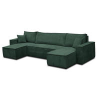 WOHNLANDSCHAFT Hugo U-Form Cordstoff mit Schlaffunktion und Bettkasten - Grün, Textil (312/83/142cm) - VENASI MÖBEL