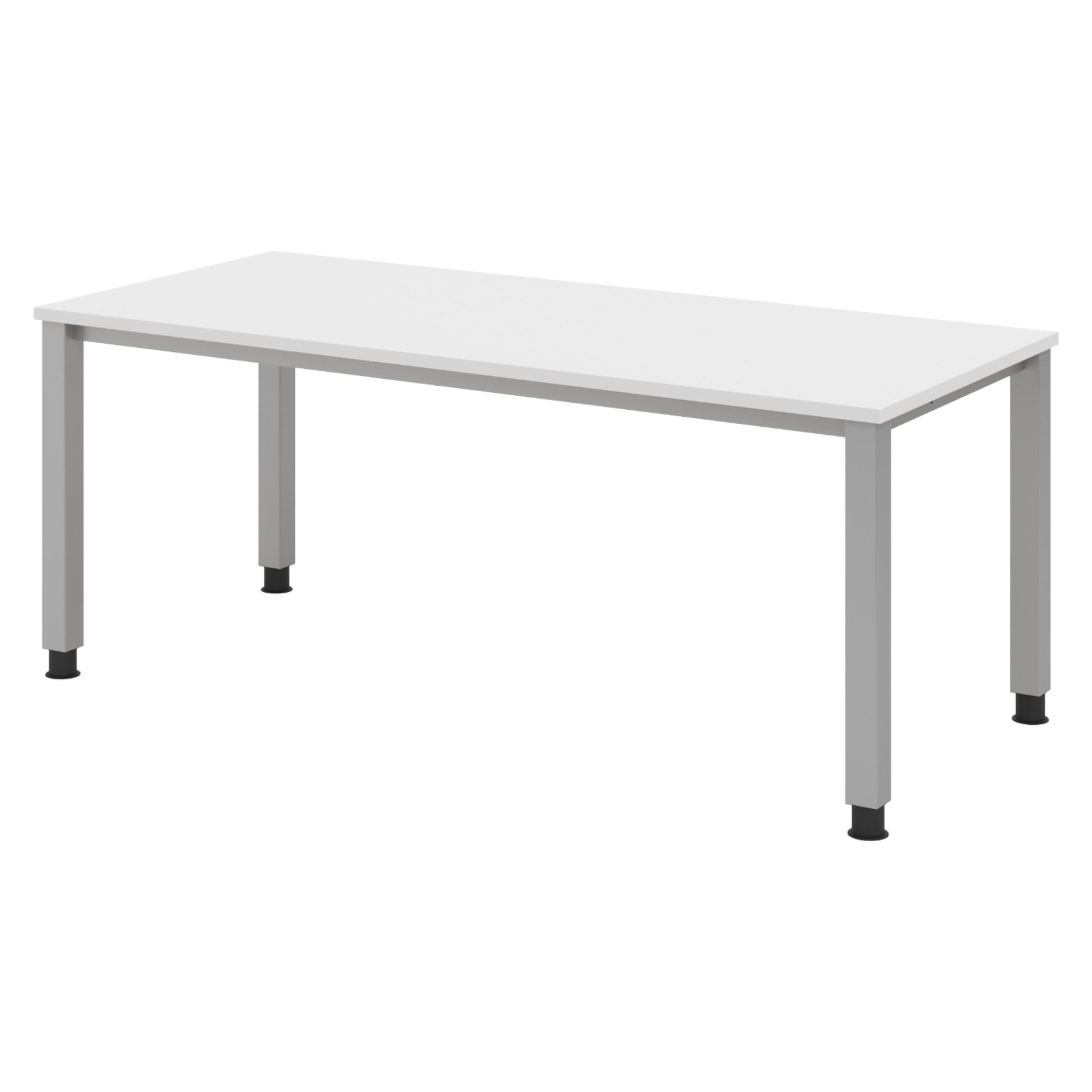 SCHREIBTISCH Serie-Q Gestell: Silber 80/180/74 cm in Weiß - Weiß, Holzwerkstoff (80/180/74cm) - bümö