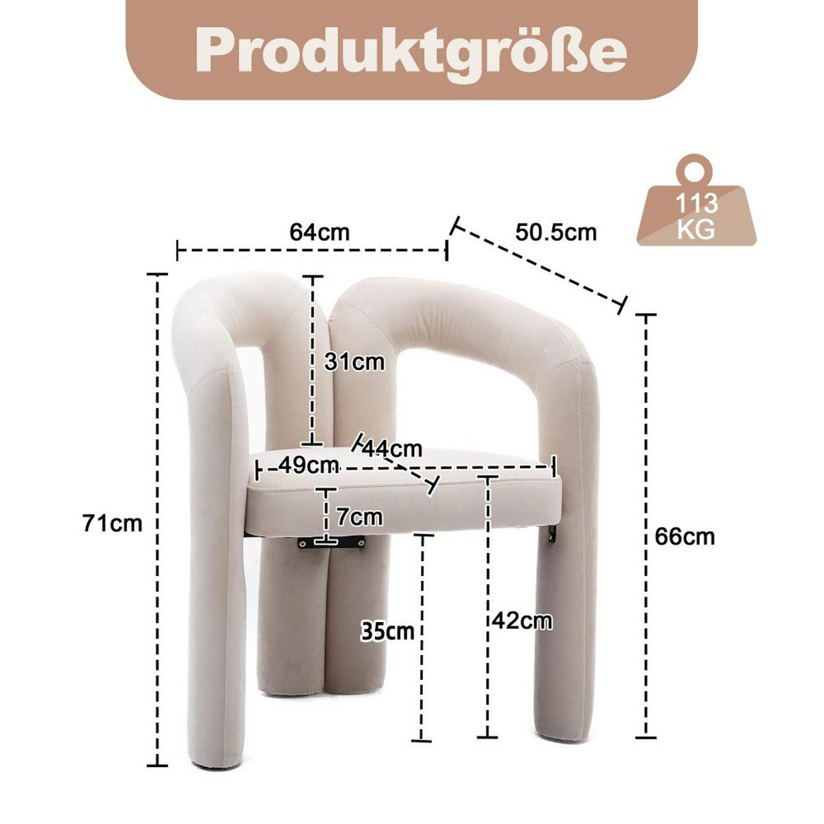 ARMLEHNENSTUHL 2 Set Esszimmerstuhl,M-Form Polsterstuhl,Beige - Beige, Textil (50.5/71/64cm) - LVHOM