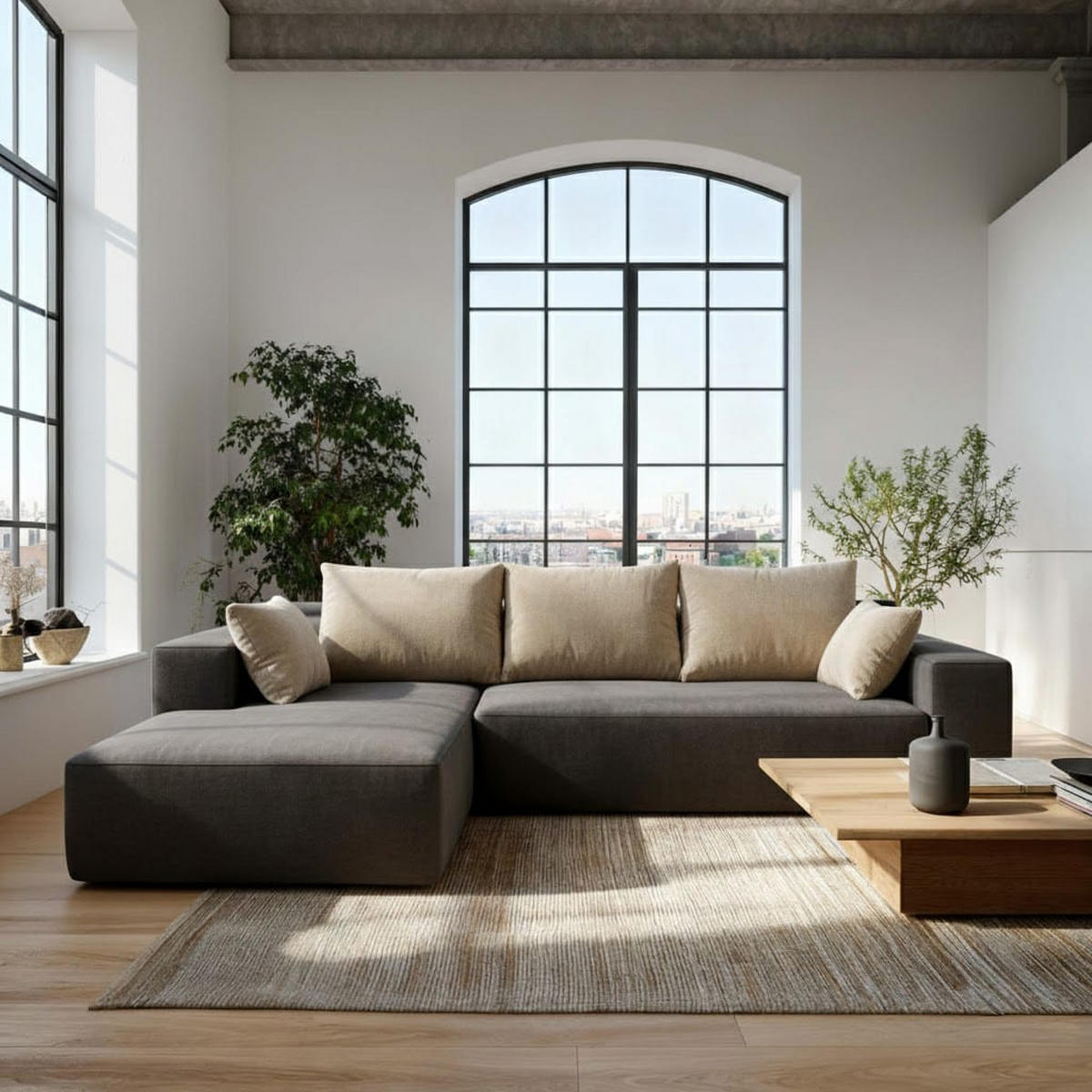 ECKSOFA Luna Braun Sand 3-Sitzer Links - Braun, Textil (267/175cm) - COCO Living