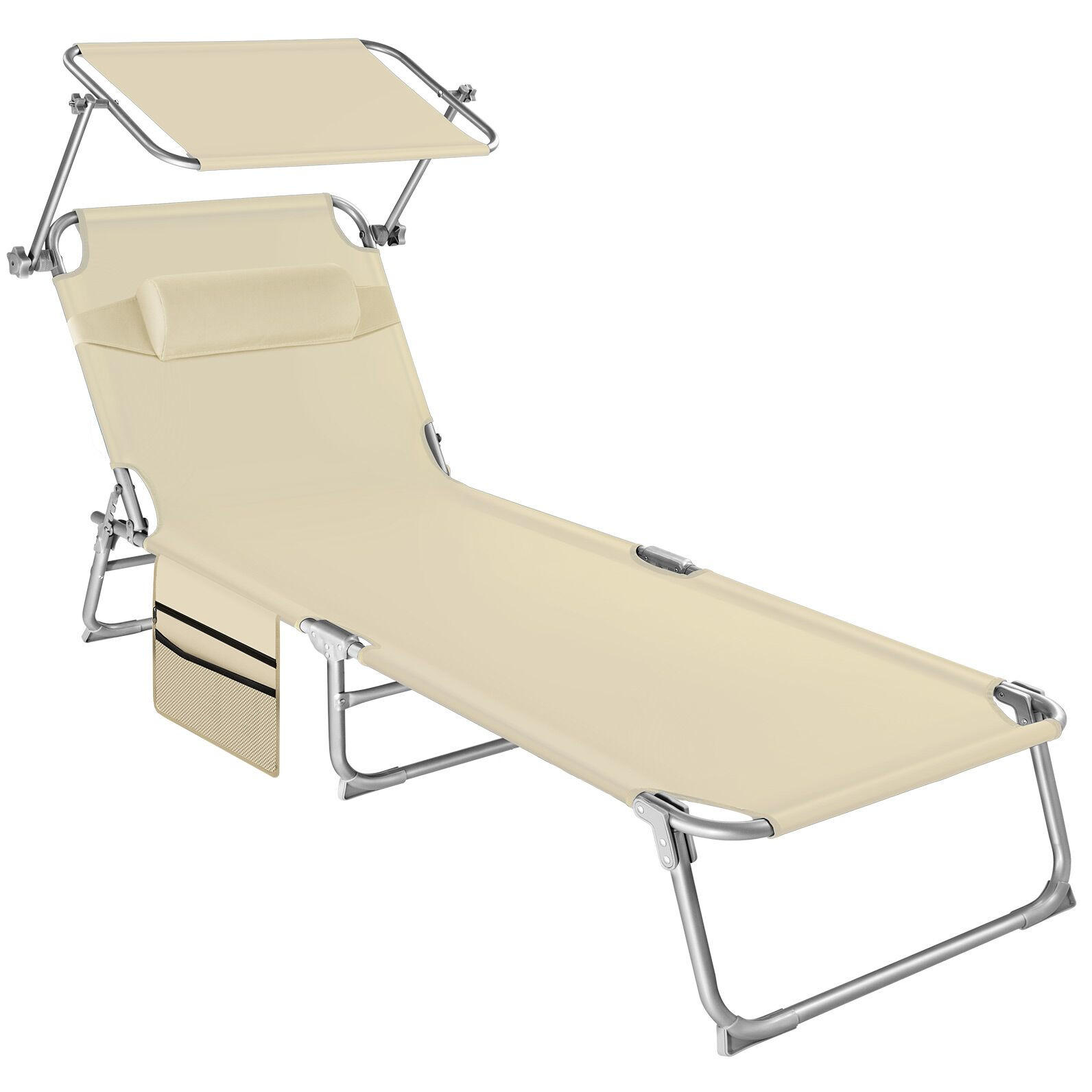 SONNENLIEGE Chloé, 190 x 68 x 111 cm, mit Seitentasche, beige - Beige, Kunststoff (68/111/161cm) - tectake