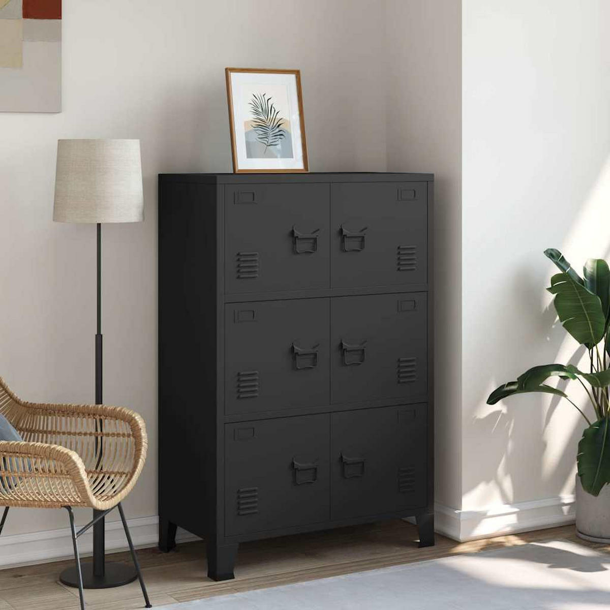 SIDEBOARD mit 6 Türen, 75/40/115 cm, aus Metall, in Schwarz, im Industriestil - Schwarz, Metall (75/115/40cm) - vidaXL
