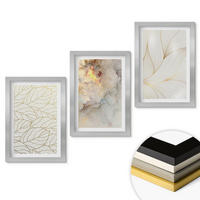 WANDBILDER 3er Set - 20x30 cm Silberner Rahmen - Blättermuster Marmor abstrakt - Silberfarben, Kunststoff (20/30cm) - ArtPrintCave