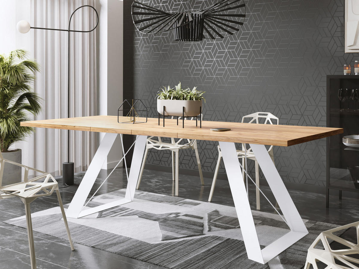 ESSTISCH Colter Weiß rechteckig ausziehbar, Craft Eiche 140-240/80/76 cm - Eiche Wotan/Weiß, Holzwerkstoff/Metall (140/80/76cm) - WFL GROUP