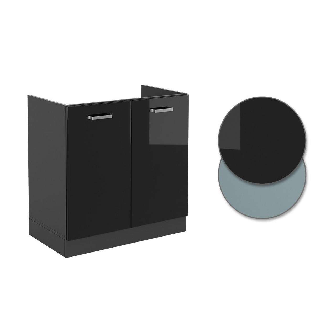 SPÜLENUNTERSCHRANK R-Line Schwarz Hochglanz 80 cm ohne AP - Schwarz Hochglanz/Anthrazit, Holzwerkstoff (80/81.6/46cm) - Vicco