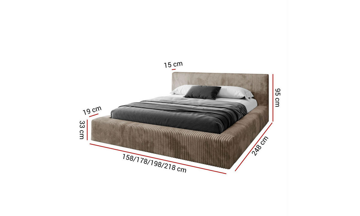 POLSTERBETT TILIA LUX 160x200 cm Tilia 17, 34 Holzlatten, Kopfteil 95 cm - Braun, Textil (160/200cm) - Lookway