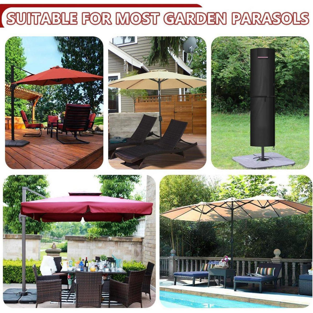 SONNENSCHIRM Schutzhülle 250 x 64/64 cm 420D Oxford wasserdicht mit Stab - Schwarz, Kunststoff (64/250/250cm)