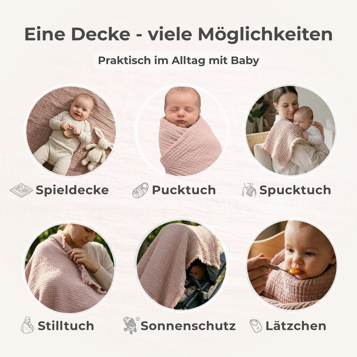MUSSELINDECKE Babydecke Stilltuch Einschlagdecke Säuglingsdecke Erstlingsdecke Babygeschenk Geburt - Altrosa, Textil (80/80cm) - nordic coast company
