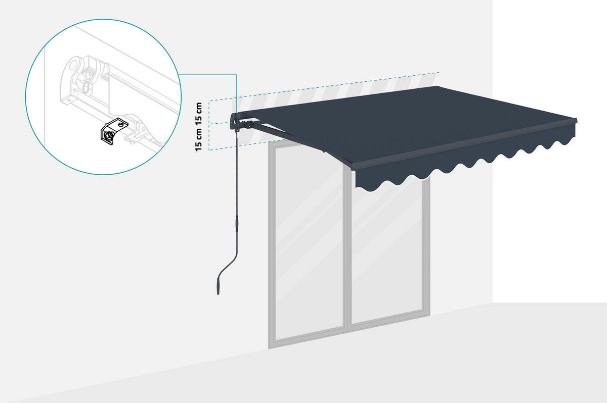 EINTEILIGE MARKISE Vecchio Grau 2,5 m x 2 m - Premium-Leinwand 320g/m² - Grau, Metall (250/270/200cm) - Cazeboo