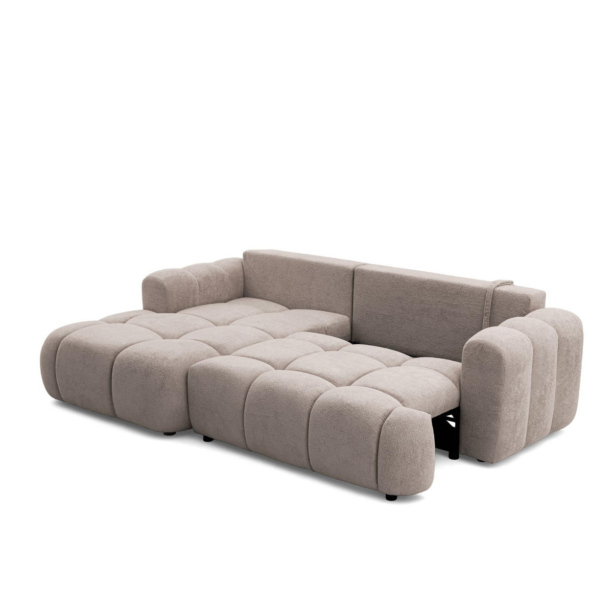 ECKSOFA CALM L Links mit Schlaffunktion 140x215 Webstoff beige - Beige/Schwarz, Holz/Kunststoff (261/151cm) - Muffo