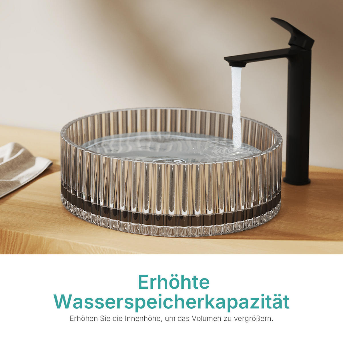 WASCHBECKEN Klarglasspüle Grau Ø40 / 12 cm - Transparent, Glas (40/12/40cm) - EMKE