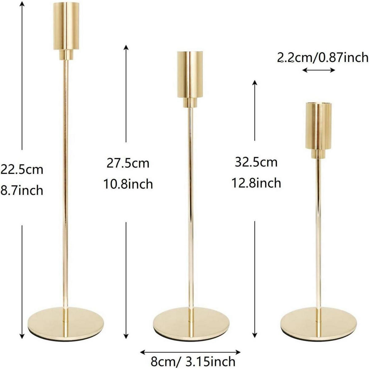 KERZENSTÄNDER 3-teiliges Set Gold 24 cm - 34 cm - Goldfarben, Metall (2/20/5cm)