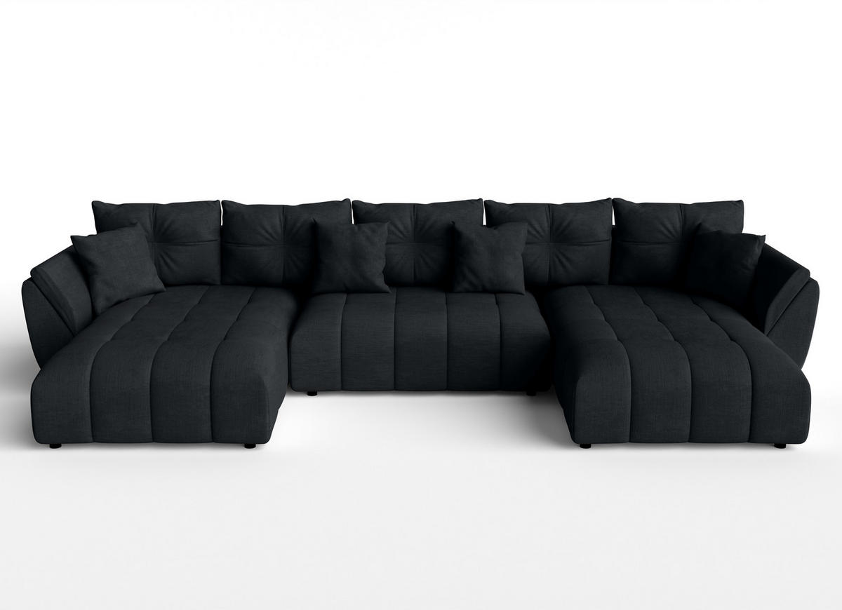 WOHNLANDSCHAFT Antalya Schwarz 382/190/91 cm – Sofa mit Bettfunktion - Schwarz, Kunststoff/Textil (382/91/190cm) - AX Living