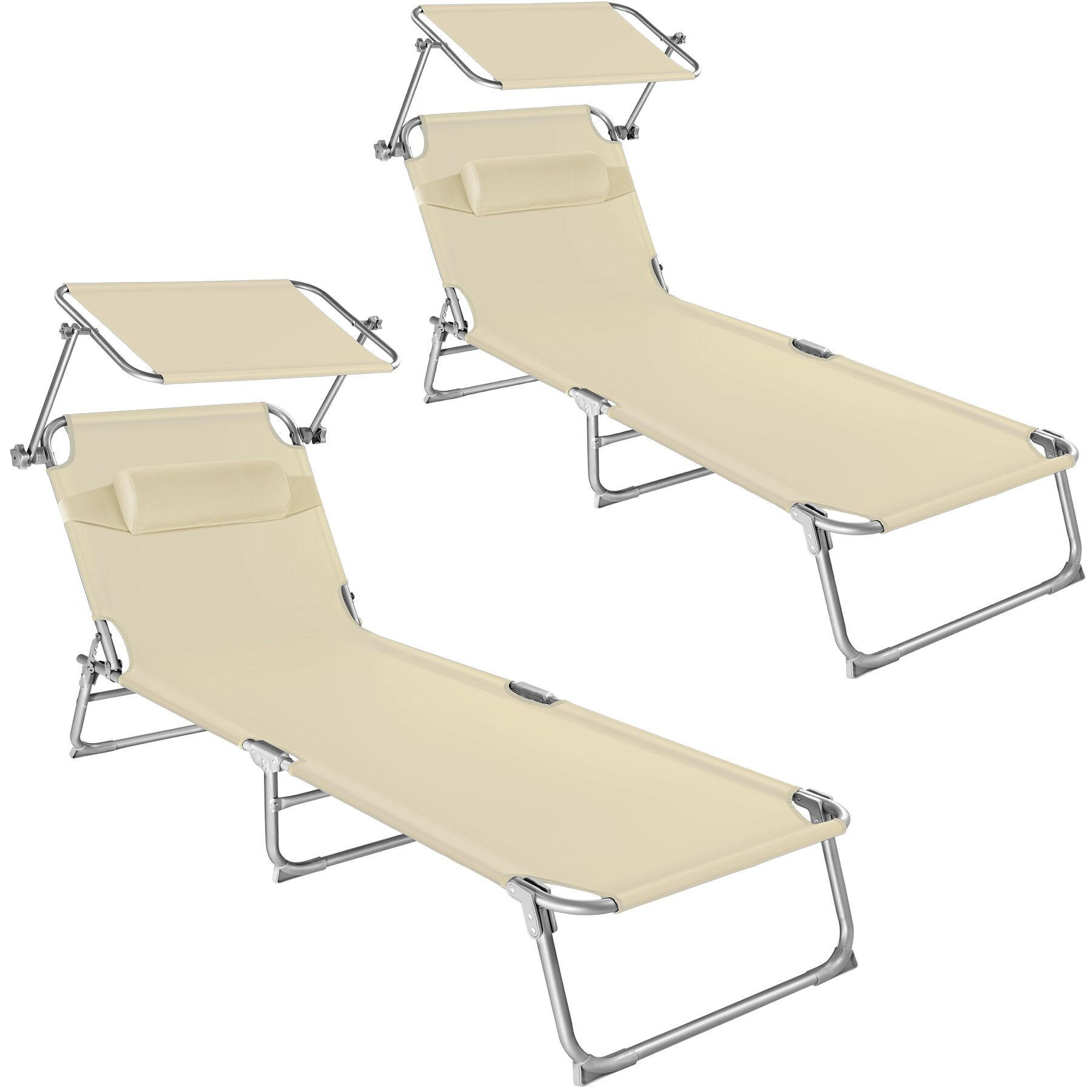 SONNENLIEGE 2er Set Chloé, 190 x 68 x 111 cm, beige - Beige, Kunststoff (68/65/190cm) - tectake