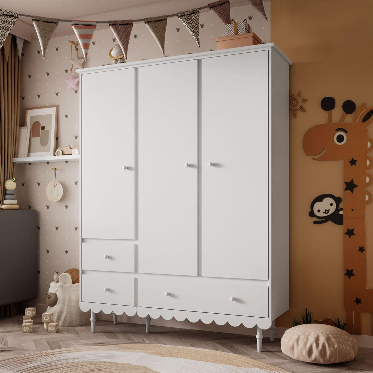 KINDERKLEIDERSCHRANK BABUSHKA – Dreitürig, Weiß - Weiß, Holzwerkstoff (154/203/50cm)