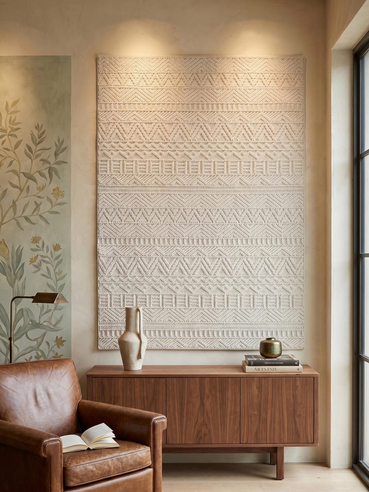 TEPPICH Flachgewebe LANGAU in Creme, mit Ethno-Streifen, 120 x 170 cm - Creme, Textil (120/170cm) - KADIMA DESIGN