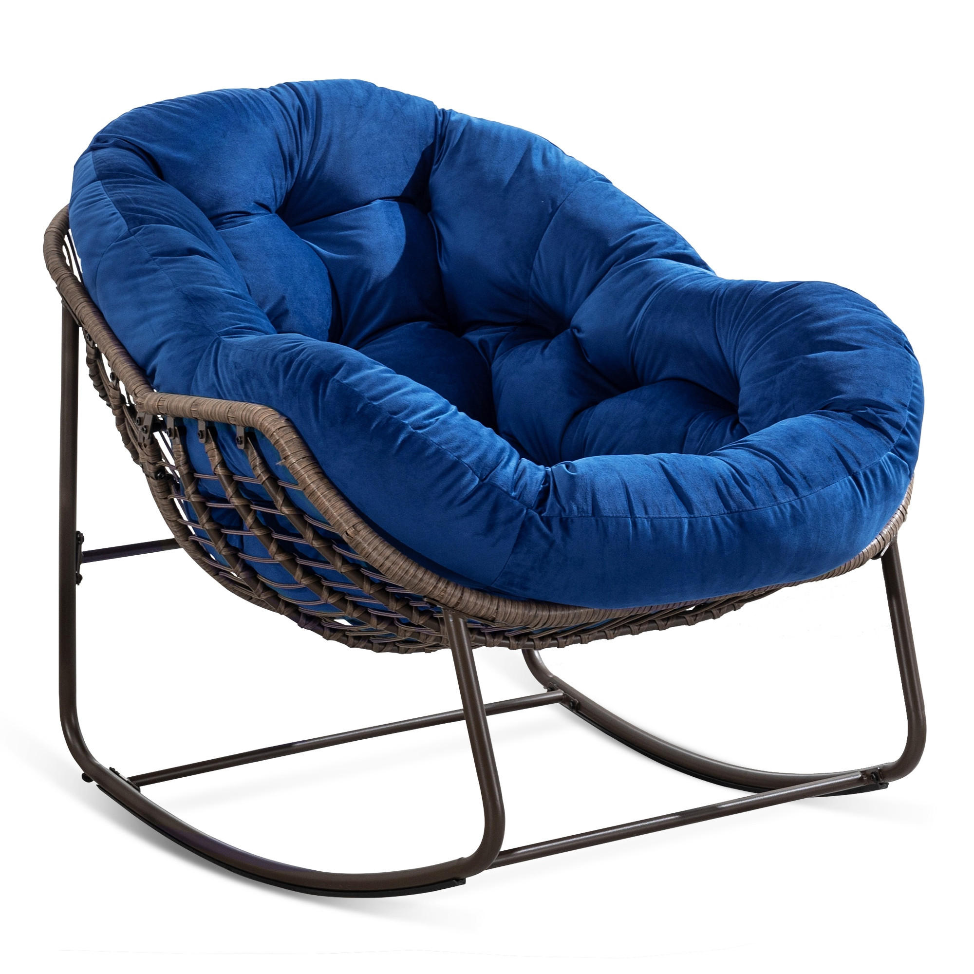 SCHAUKELSTUHL Schaukelsessel,Rattanstuhl mit Stahlrahmen,Blau-Samt - Blau, Metall (94.5/80/111cm) - LVHOM