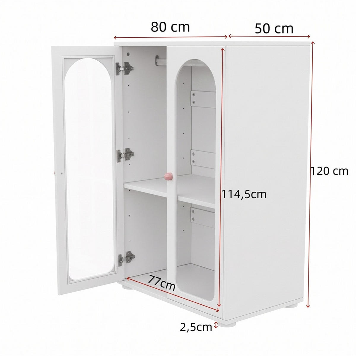 KLEIDERSCHRANK 80x50x120 cm mit 2 Acryl-Transparenttüren und Kleiderstange - Keramikgriffen - Weiß - Weiß, Holzwerkstoff (50/120/80cm) - DELFA