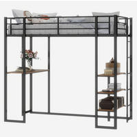 ETAGENBETT 90/200 cm schwarz aus Eisen mit Schreibtisch und beidseitiger Leiter - Schwarz, Metall (90/200cm) - OKWISH