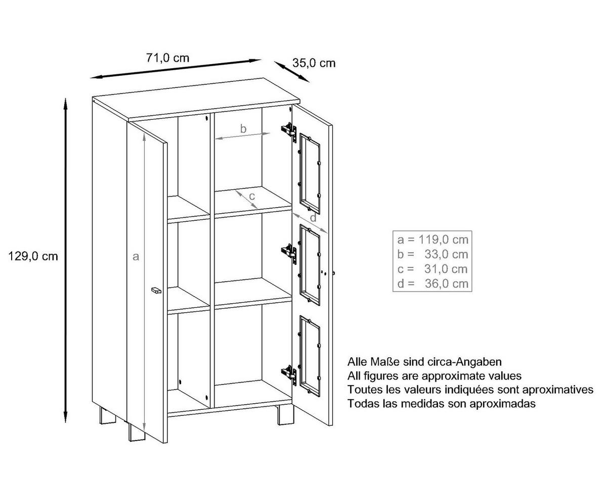VITRINE Denjo Tür in Eiche Nordic - Silbereichenfarben, Holzwerkstoff (71/129/35cm) - Vladon
