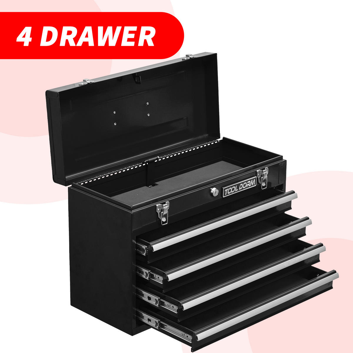 WERKZEUGKISTE STAHL mit 4 Schubladen, EVA-Einlagen und Schloss, Schwarz - Schwarz, Metall (23.1/35.5/51.5cm) - Novahome
