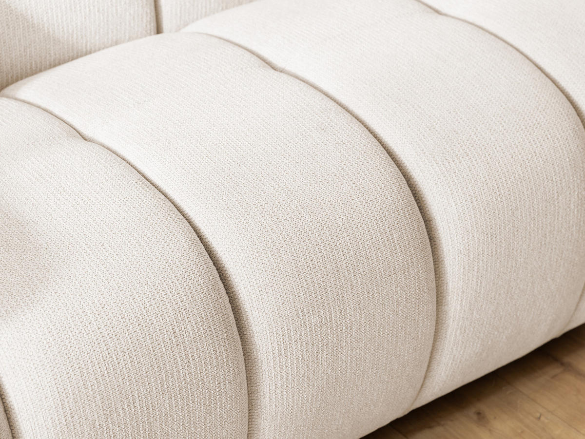 3-SITZER SOFA Nubira in tief gesteppter Bubble-Optik aus weichem Creme Strukturstoff im modernen Design - Creme/Schwarz, Holz/Kunststoff (228/69/89cm) - S-Style Möbel