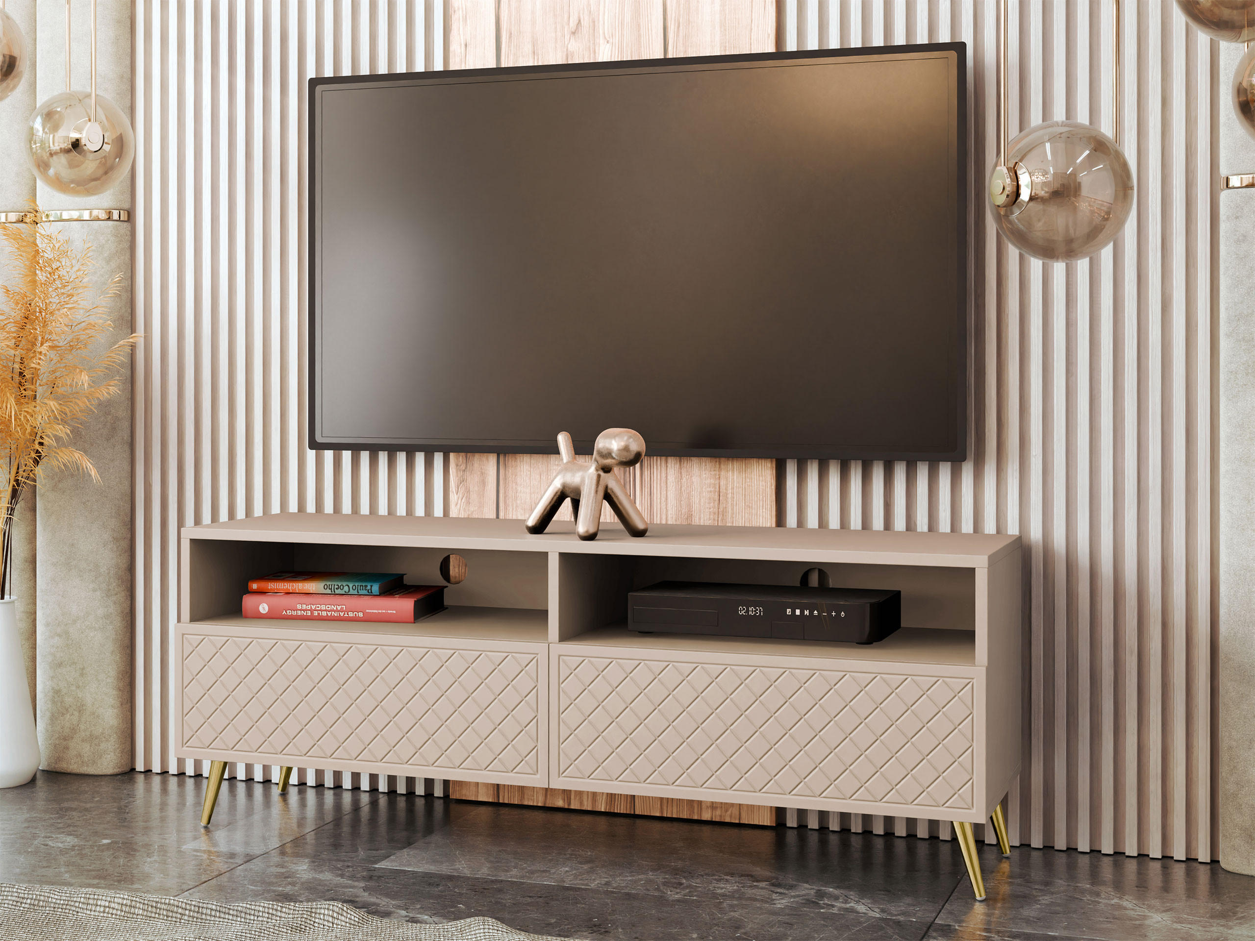 TV-ELEMENT Temerra 2K - Beige/Goldfarben, Holzwerkstoff/Metall (150/57/42cm) - MIRJAN24