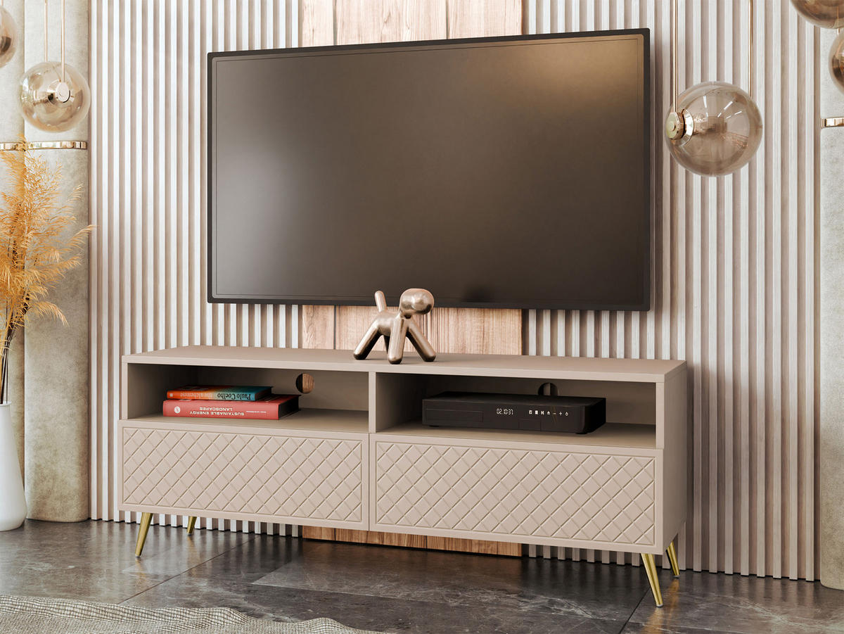 TV-ELEMENT Temerra 2K - Beige/Goldfarben, Holzwerkstoff/Metall (150/57/42cm) - MIRJAN24