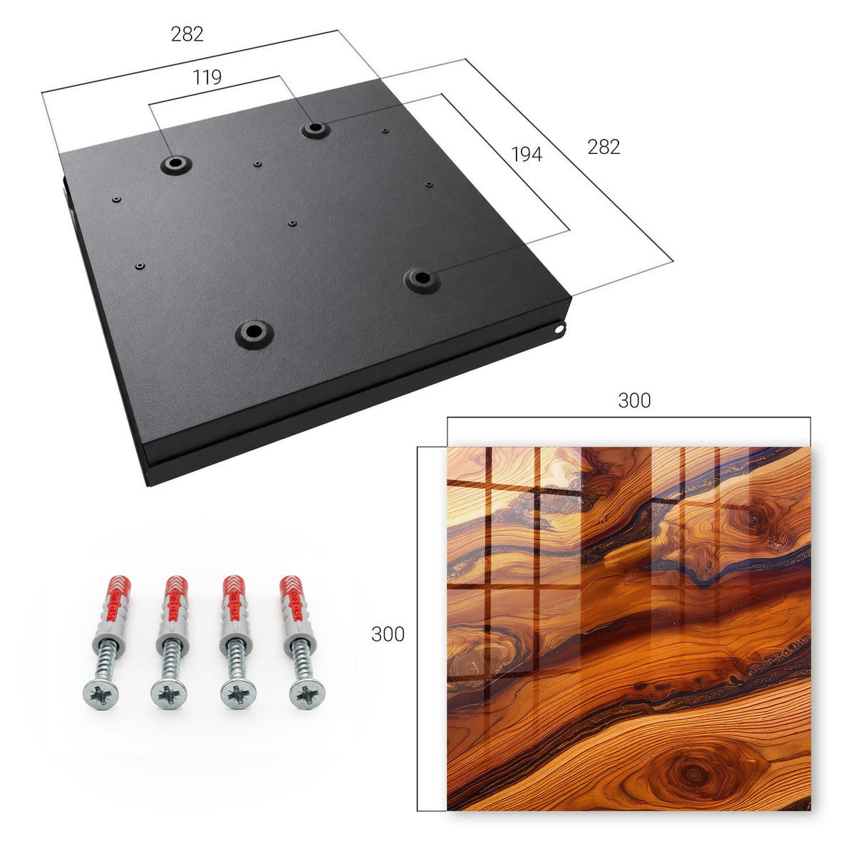 SCHLÜSSELBOX Schwarz 30x30 cm- Türöffnung nach rechts - Holzessenz - Braun, Metall (30/30/5cm) - TULUP