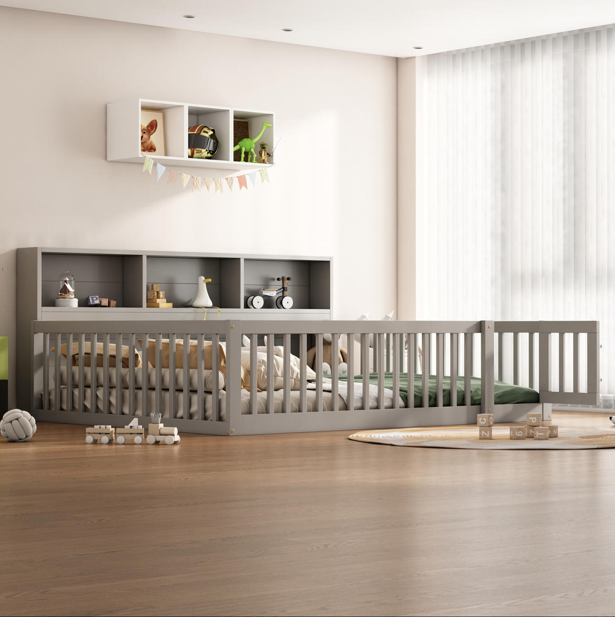 TAGESBETT 140/200 cm grau aus Kiefernholz und MDF mit Stauraum - Grau, Holz (140/200cm) - OKMYHOME