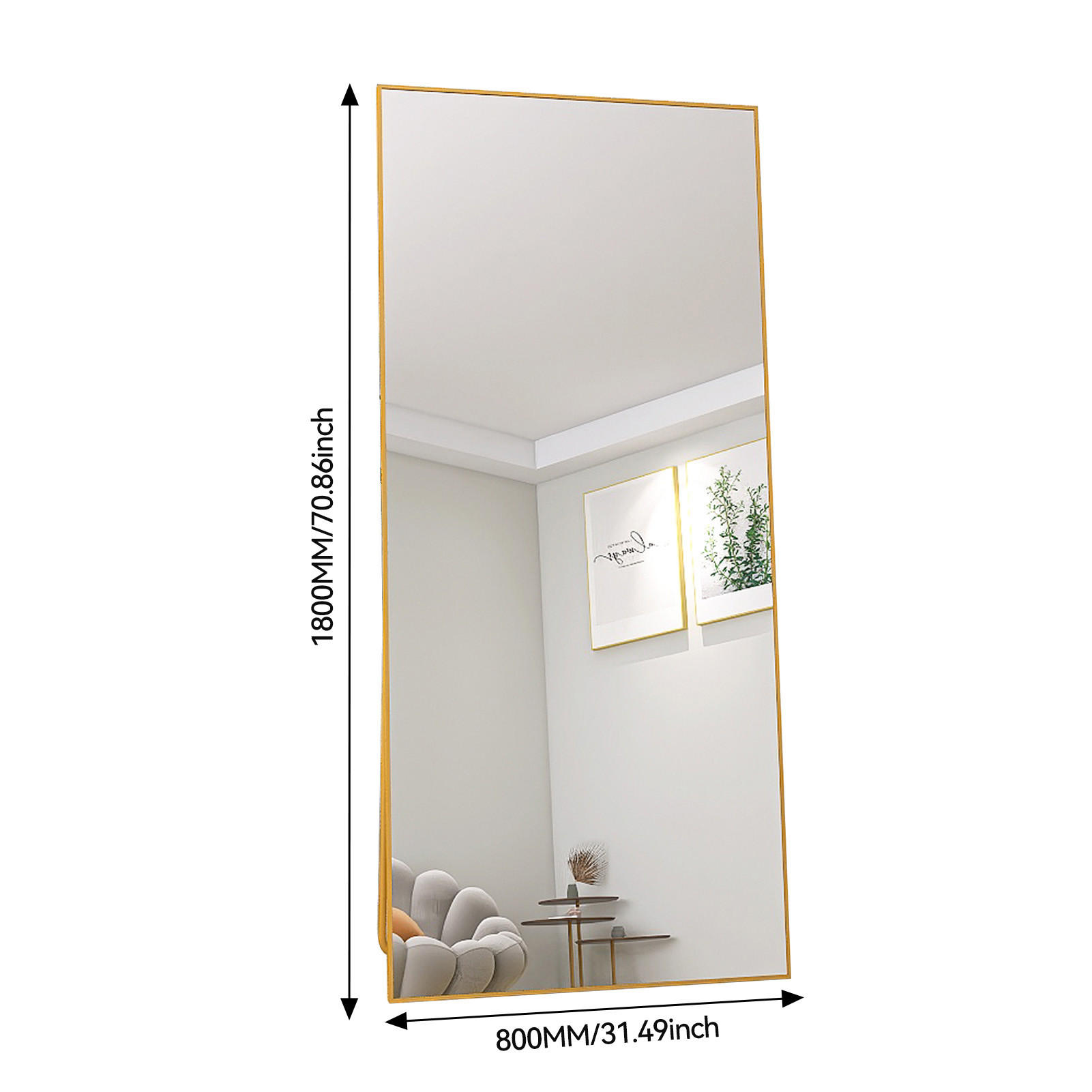 STANDSPIEGEL 180x80cm, Rechteckiger Spiegel, Goldener Metallrahmen - Goldfarben, Metall (80/180/180cm)