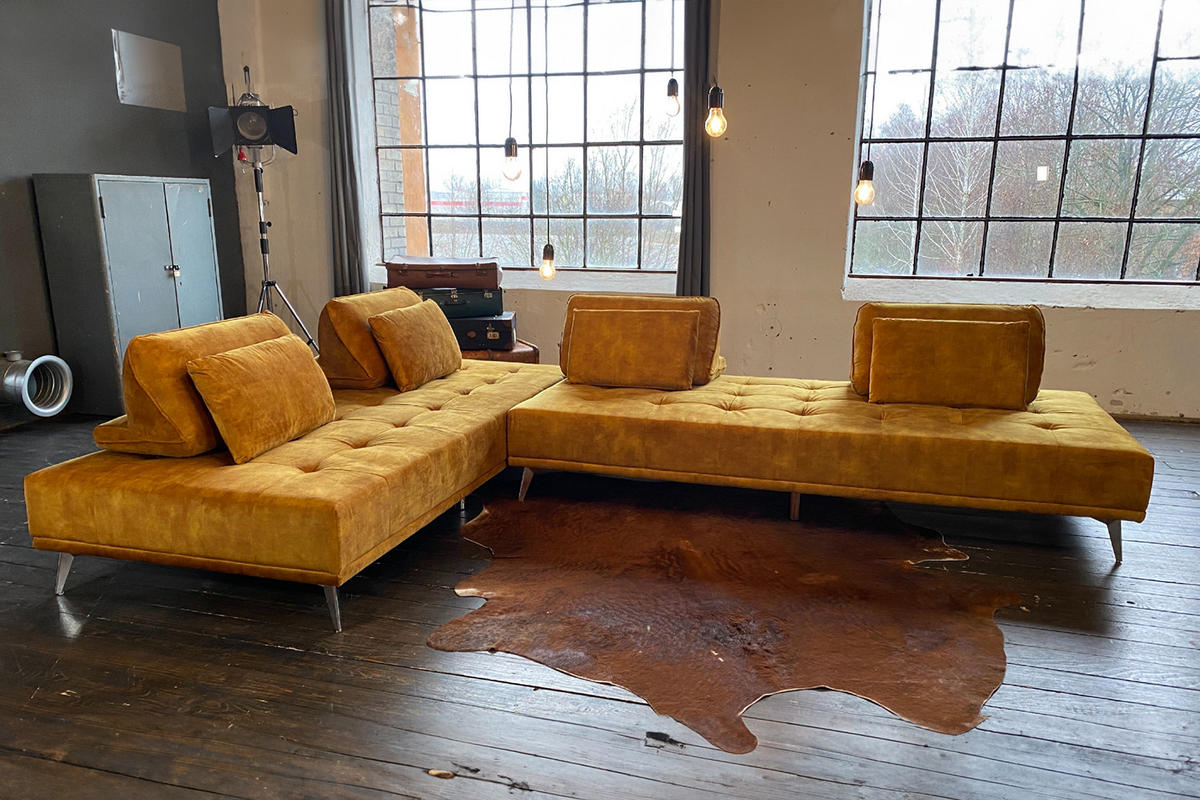 MODULSOFA WIOLO Gold Velvet - Silberfarben/Goldfarben, Textil (350/80/240cm) - KAWOLA