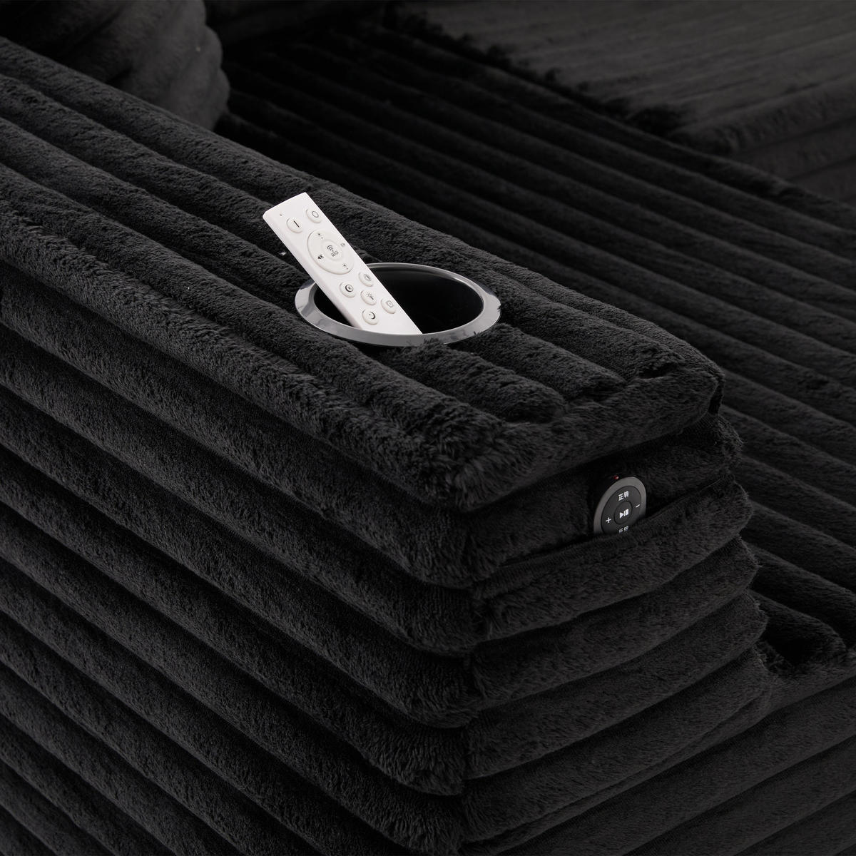 WOHNLANDSCHAFT DE-33829 U-Form mit Getränkehaltern Schwarz - Schwarz, Metall (320/88/155cm) - ComfortXL