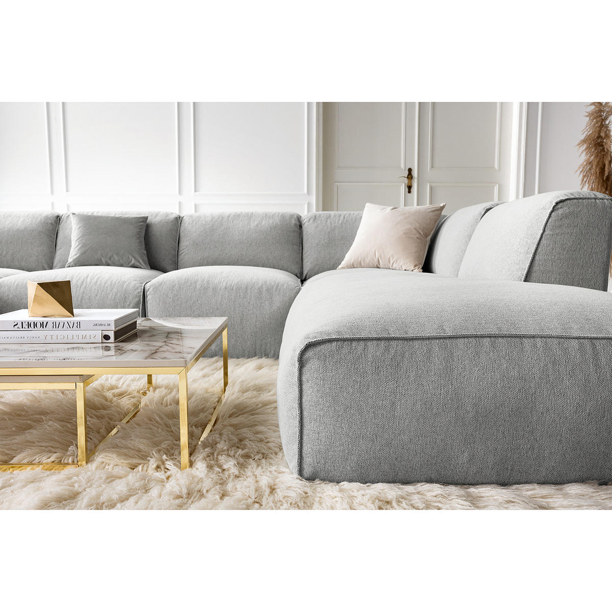 WOHNLANDSCHAFT mit Longchair - Hellgrau/Schwarz, Kunststoff/Textil (325/71/235cm) - home24