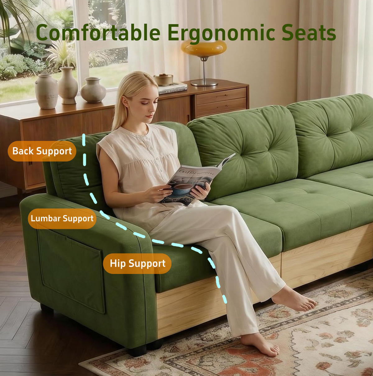 ECKSOFA 228/80/78 cm grün aus Samt mit Stauraum und USB - Grün, Textil (80/228cm) - OKWISH