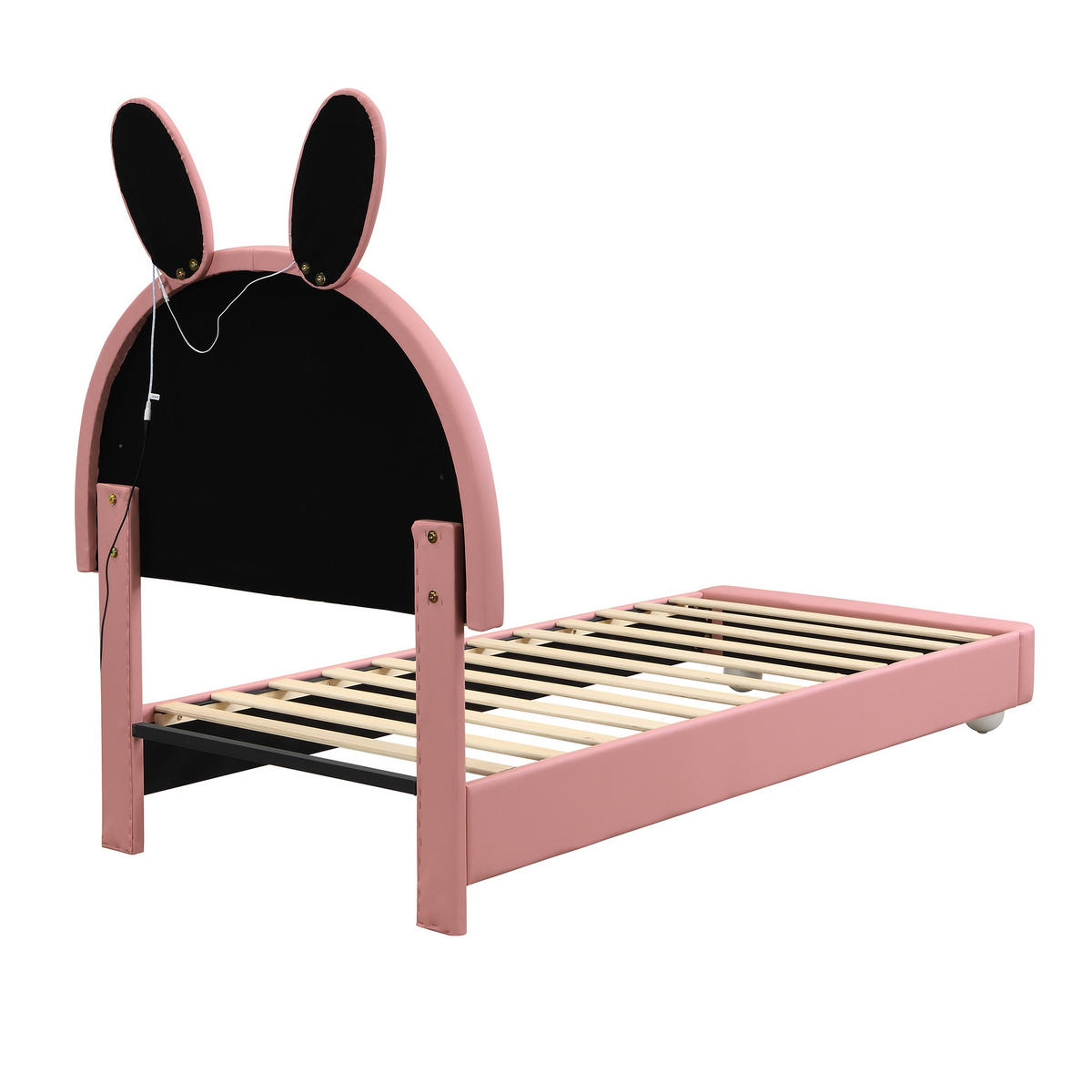 KINDERBETT 90/200 cm DE-02234, in Rosa, mit Hasen-Kopfteil und LED - Pink, Holzwerkstoff (90/200cm) - ComfortXL