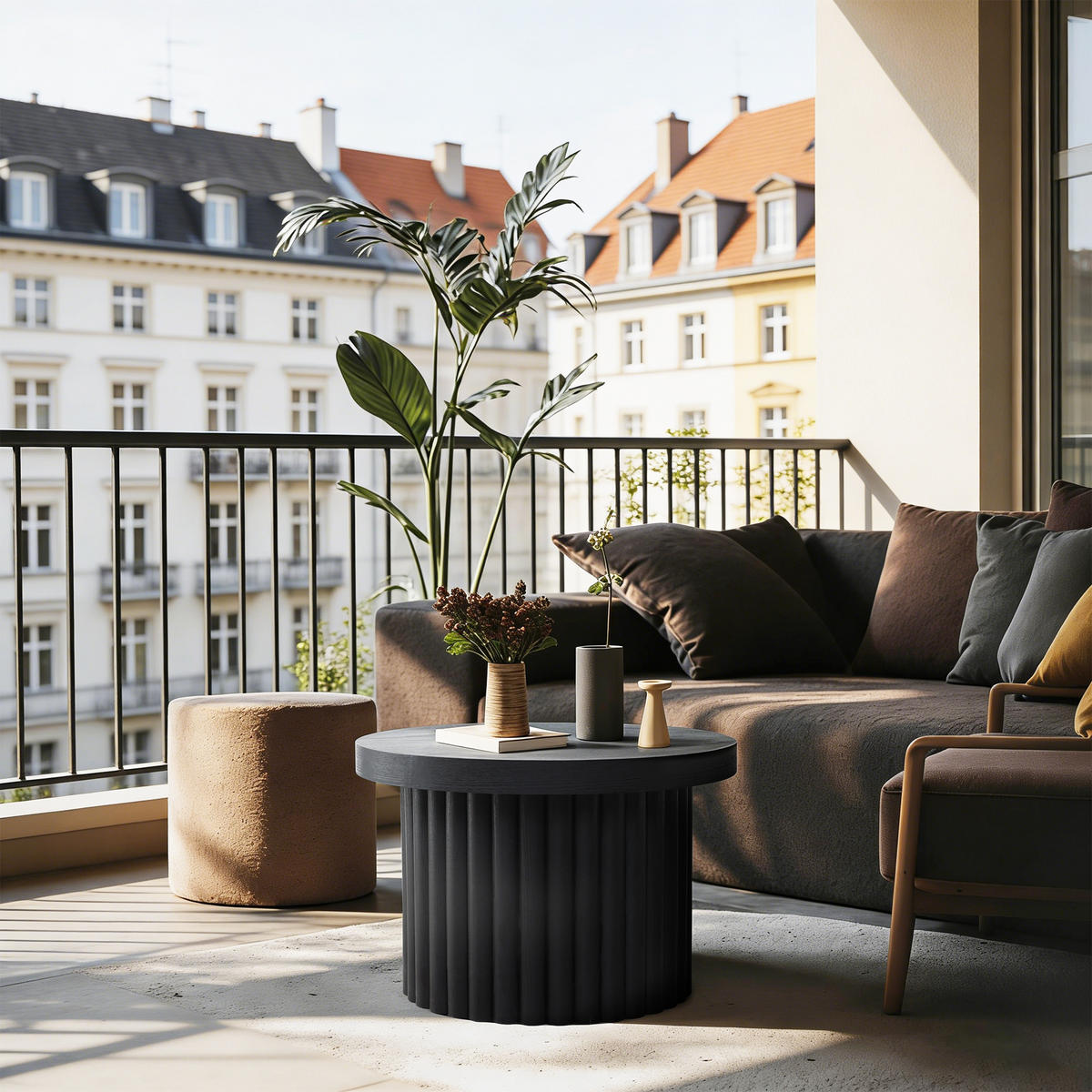 COUCHTISCH Rund, Schwarz aus MDF mit PU-Holzdessin | Ø60 x H40 cm - Schwarz, Holz (60/60/40cm) - Hometopia