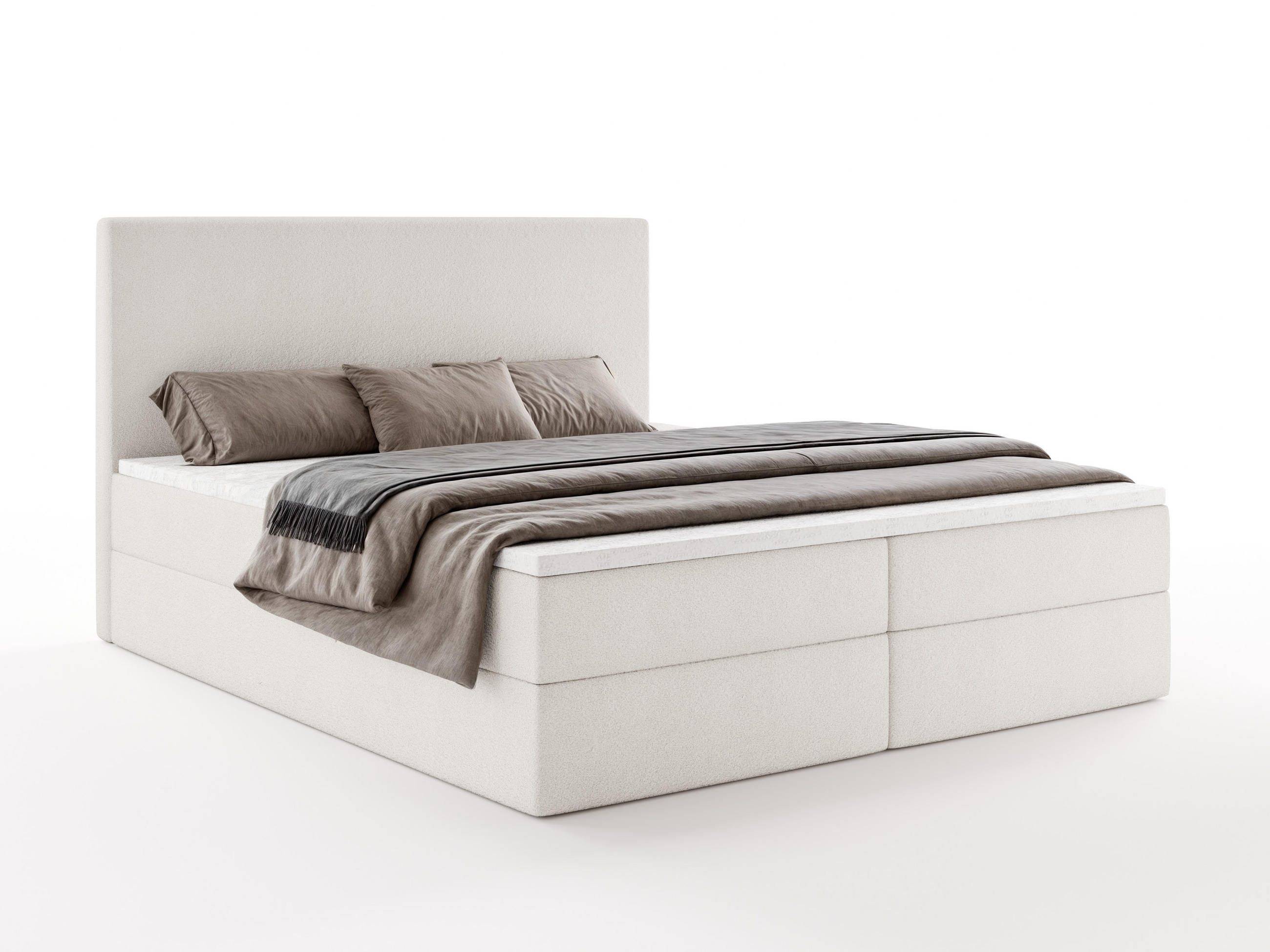 BOXBETT SENTO 140x200 cm mit Bettkasten, Bonell-Matratze H3 und Topper – Bouclé Weiß - Weiß, Textil (140/200cm) - Luxkor24