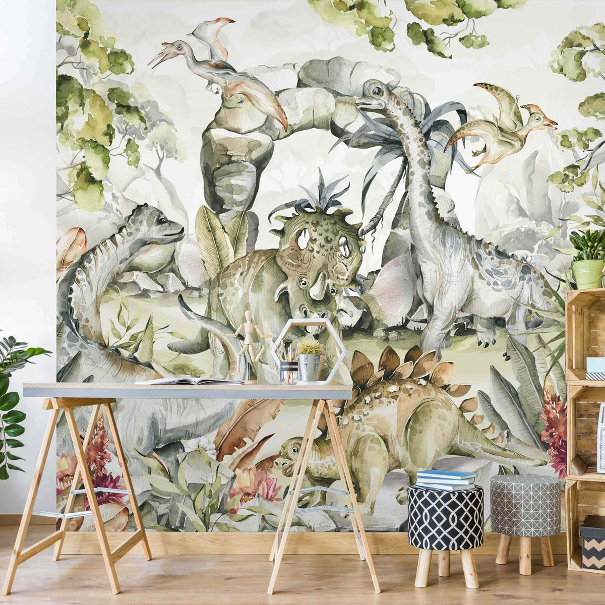 FOTOTAPETE Welt der Dinosaurier 288/288 cm - Grün, Papier (288/288cm) - Bilderwelten