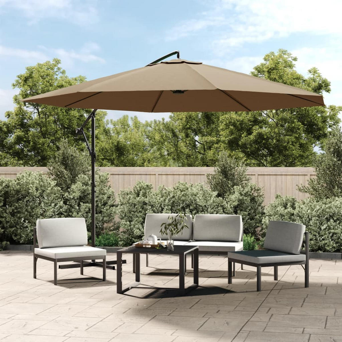 SONNENSCHIRM rund MARC 350cm Taupe | UV-Schutz, Kurbelsystem | Ampelschirm rund - Taupe, Metall (350/350cm) - DELUKE