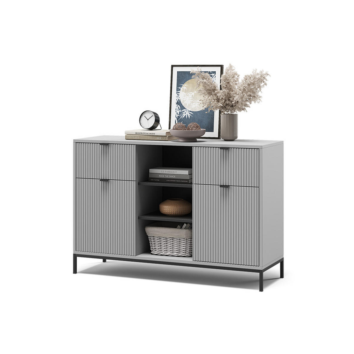 KOMMODE Eliza Grau 120 x 81.2 cm mit 2 Schubladen und 2 Türen - Grau, Holzwerkstoff (120/81.2/40cm) - Vicco