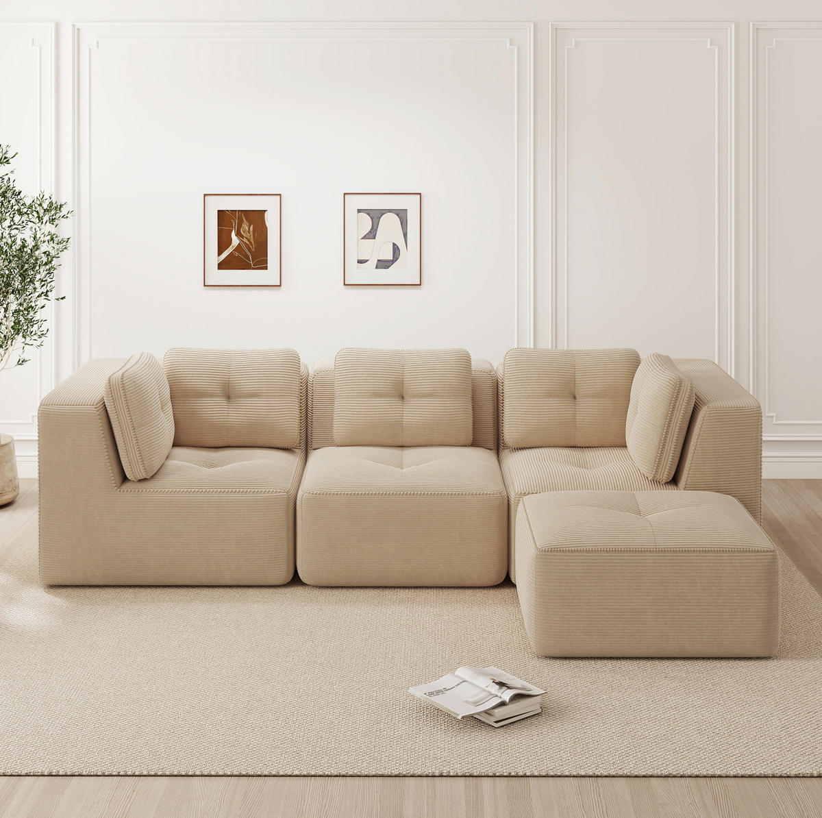ECKSOFA 297/177/69 cm Beige aus Cord mit modularem Design und breiten Armlehnen - Beige, Textil (177/297cm) - OKWISH